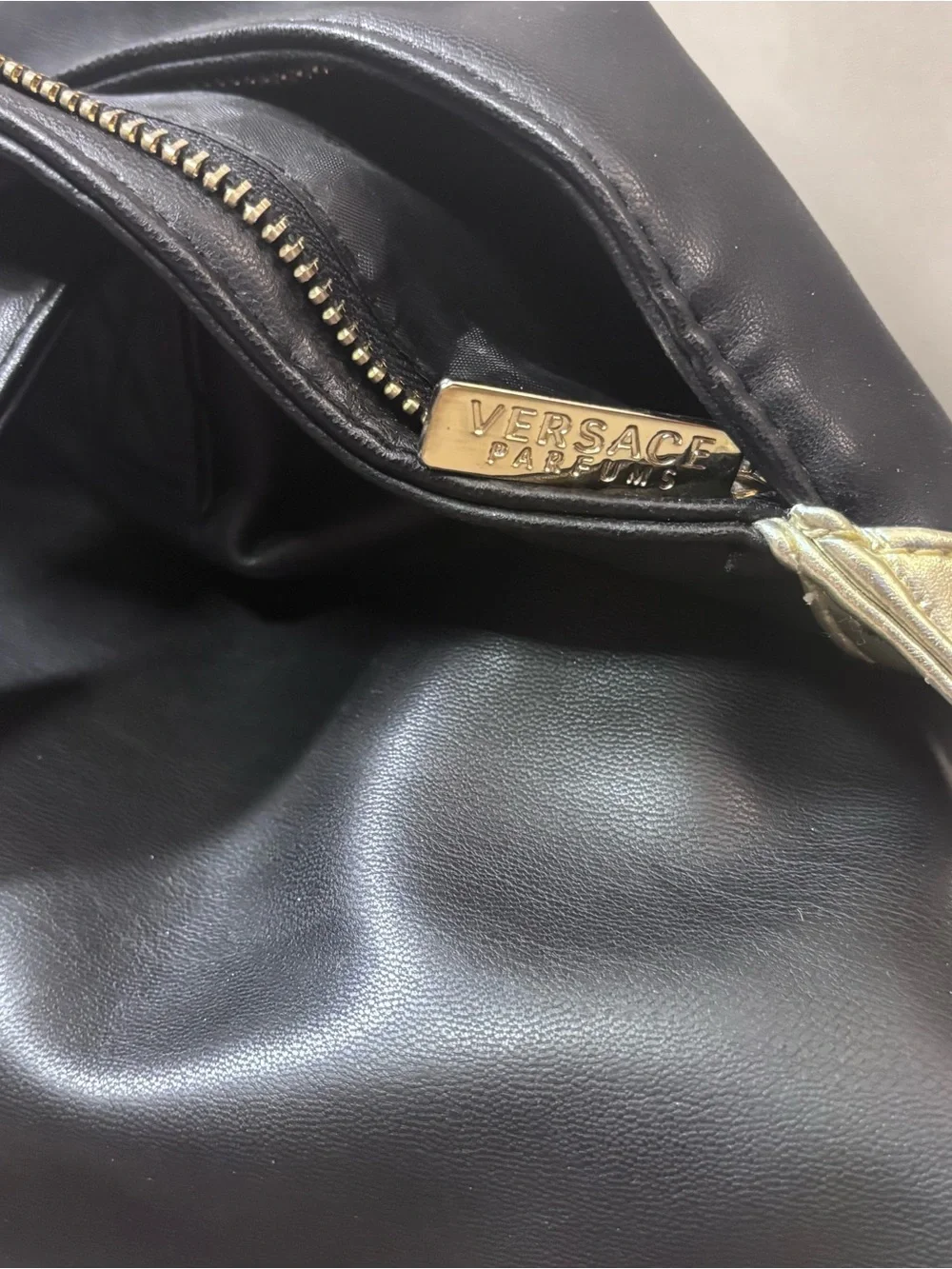 Black Leather Versace ParfumsTote with Silver Accents